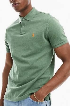 Custom Silm Fit Polo Uomo Dusted Ivy Cavallino Arancio