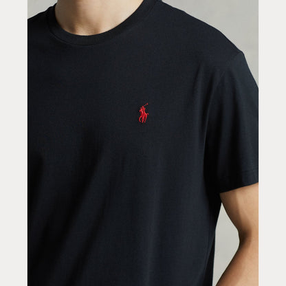 POLO RALPH LAUREN T-shirt nera mezza manica  con logo pony rosso